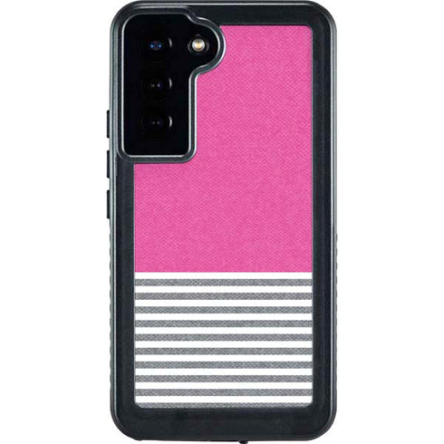 Pink and Grey Stripes Galaxy S23 Plus Waterproof Case