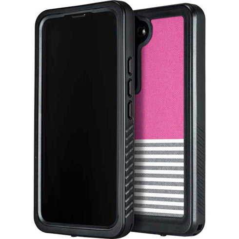 Pink and Grey Stripes Galaxy S23 Plus Waterproof Case