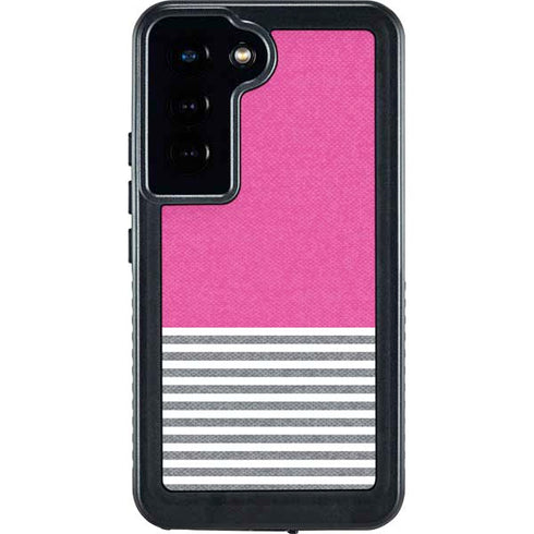 Pink and Grey Stripes Galaxy S23 Waterproof Case