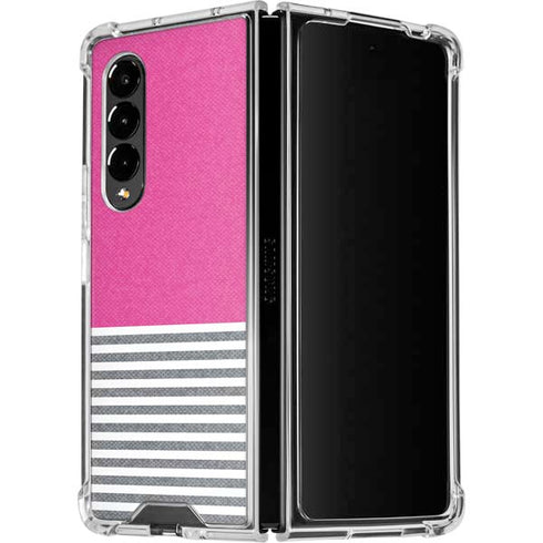 Pink and Grey Stripes Galaxy Z Fold4 5G Clear Case