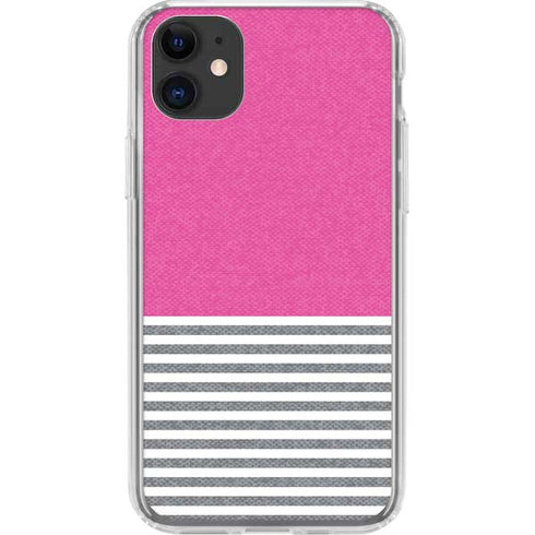 Pink and Grey Stripes iPhone 11 Clear Case