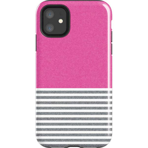 Pink and Grey Stripes iPhone 11 Impact Case