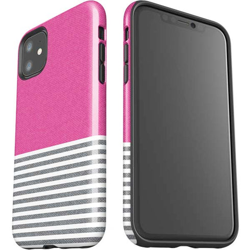 Pink and Grey Stripes iPhone 11 Impact Case