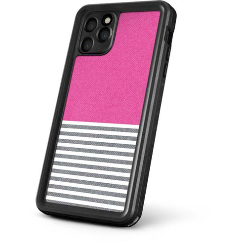 Pink and Grey Stripes iPhone 11 Pro Waterproof Case