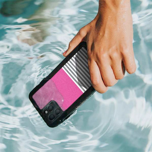 Pink and Grey Stripes iPhone 11 Pro Waterproof Case