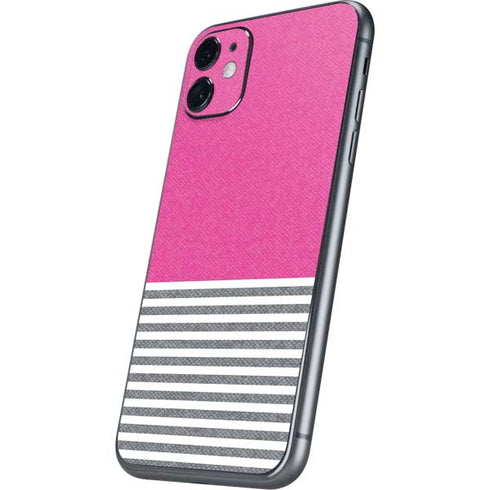 Pink and Grey Stripes iPhone 11 Skin