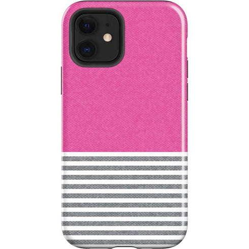 Pink and Grey Stripes iPhone 12 Impact Case