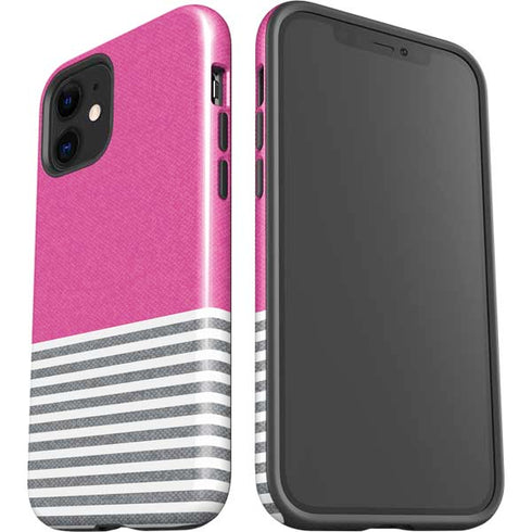 Pink and Grey Stripes iPhone 12 Impact Case