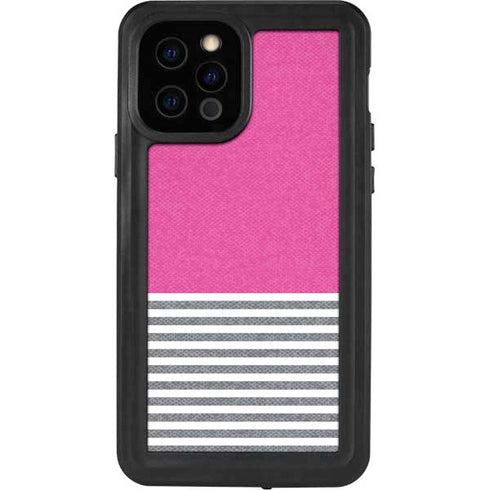 Pink and Grey Stripes iPhone 12 Pro Waterproof Case