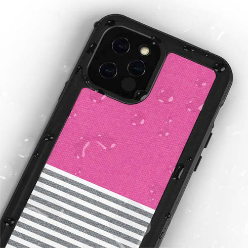Pink and Grey Stripes iPhone 12 Pro Waterproof Case