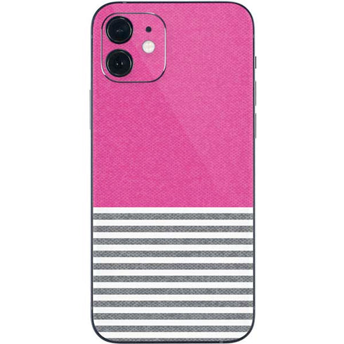 Pink and Grey Stripes iPhone 12 Skin
