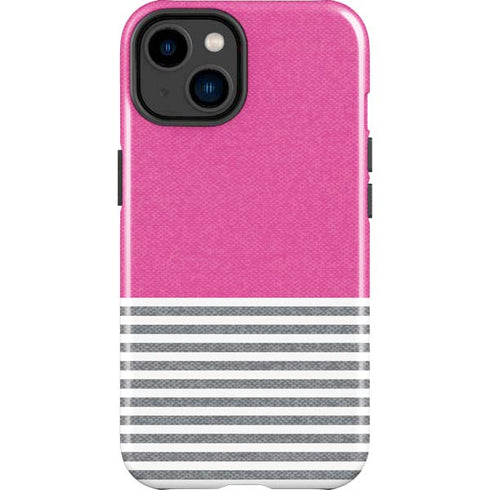 Pink and Grey Stripes iPhone 14 Plus Impact Case