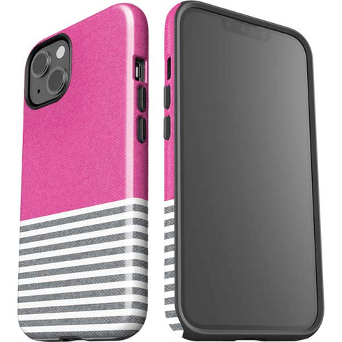 Pink and Grey Stripes iPhone 15 Plus Impact Case