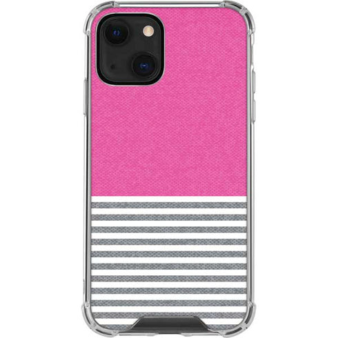 Pink and Grey Stripes iPhone 14 Plus Clear Case