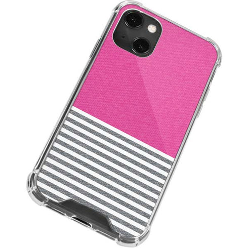 Pink and Grey Stripes iPhone 14 Plus Clear Case