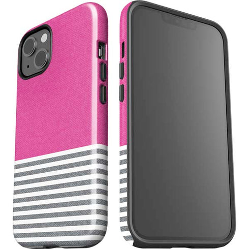 Pink and Grey Stripes iPhone 15 Impact Case