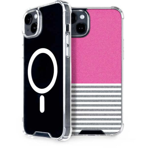 Pink and Grey Stripes iPhone 15 Plus MagSafe Case