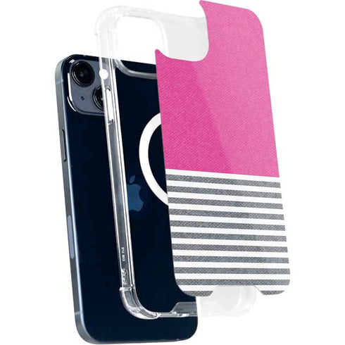 Pink and Grey Stripes iPhone 15 Plus MagSafe Case