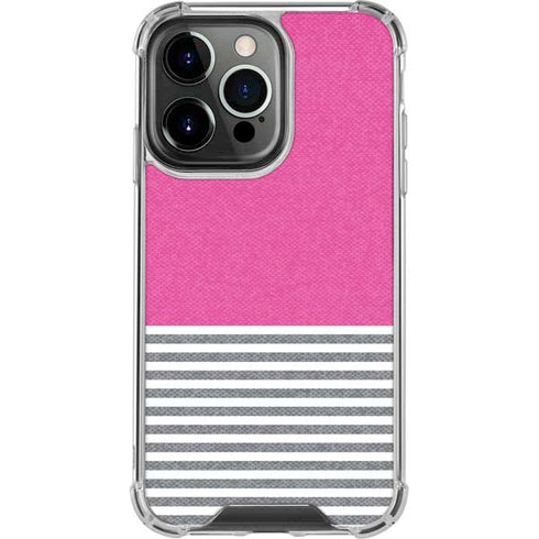 Pink and Grey Stripes iPhone 14 Pro Clear Case