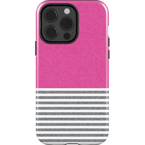 Pink and Grey Stripes iPhone 15 Pro Impact Case