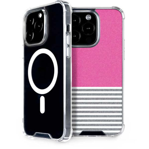 Pink and Grey Stripes iPhone 15 Pro MagSafe Case