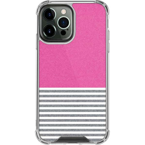 Pink and Grey Stripes iPhone 14 Pro Max Clear Case