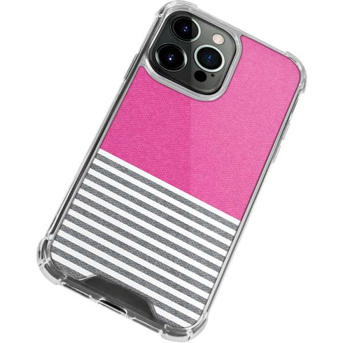 Pink and Grey Stripes iPhone 15 Pro Max Clear Case