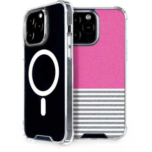 Pink and Grey Stripes iPhone 15 Pro Max MagSafe Case