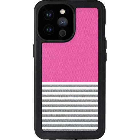 Pink and Grey Stripes iPhone 14 Pro Max Waterproof Case