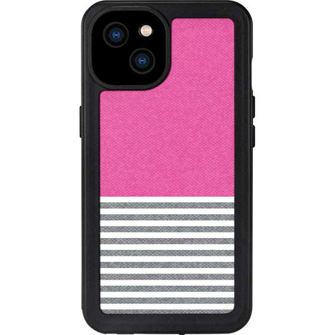 Pink and Grey Stripes iPhone 15 Plus Waterproof Case