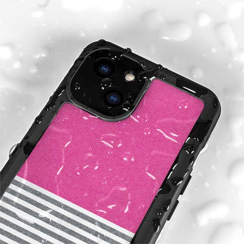 Pink and Grey Stripes iPhone 15 Plus Waterproof Case