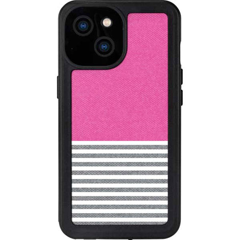 Pink and Grey Stripes iPhone 15 Waterproof Case