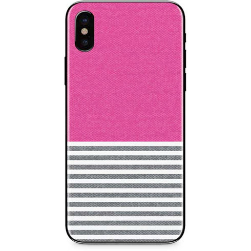 Pink and Grey Stripes iPhone X Skin