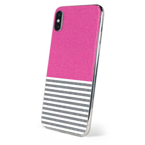 Pink and Grey Stripes iPhone X Skin