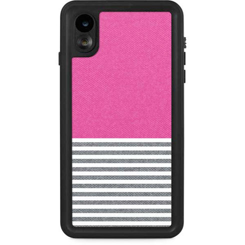Pink and Grey Stripes iPhone XR Waterproof Case