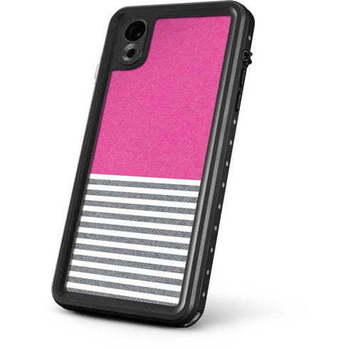 Pink and Grey Stripes iPhone XR Waterproof Case