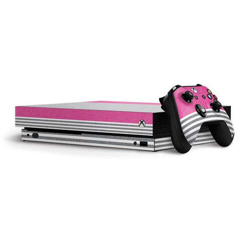 Pink and Grey Stripes Xbox One X Bundle Skin