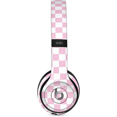 Pink and White Checkerboard Beats Solo 2 Wired Skin