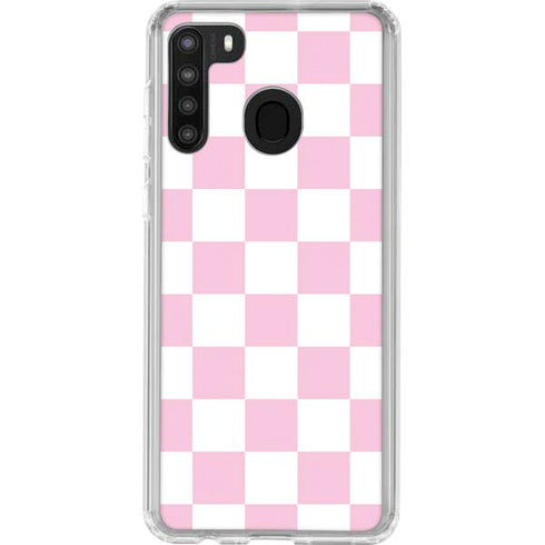Pink and White Checkerboard Galaxy A21 Clear Case