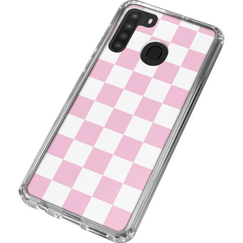 Pink and White Checkerboard Galaxy A21 Clear Case