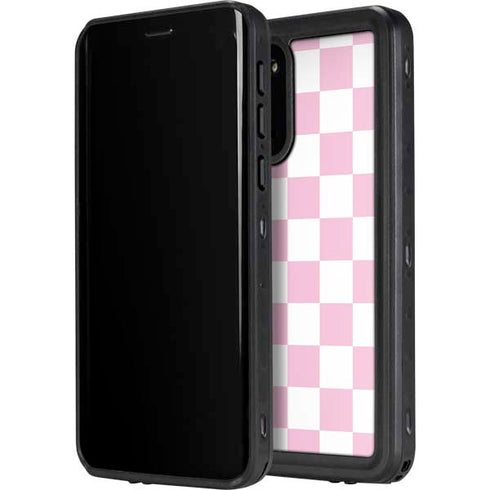 Pink and White Checkerboard Galaxy S20 Plus Waterproof Case
