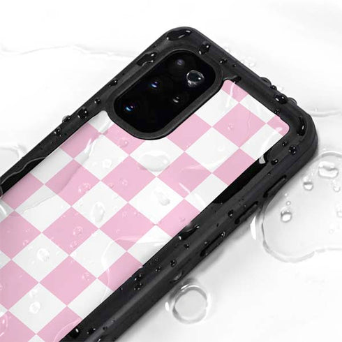 Pink and White Checkerboard Galaxy S20 Plus Waterproof Case