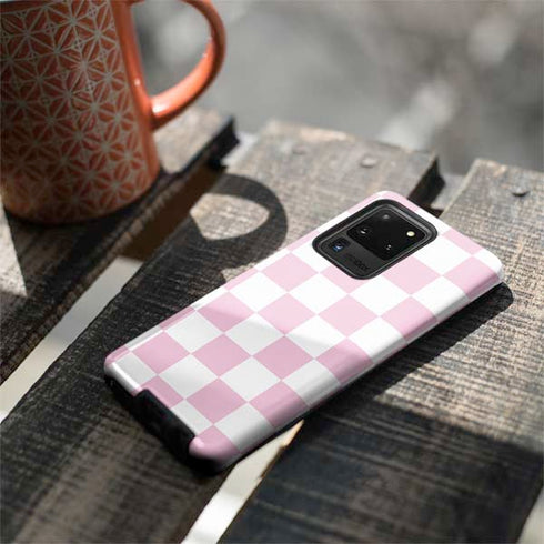 Pink and White Checkerboard Galaxy S20 Ultra 5G Pro Case