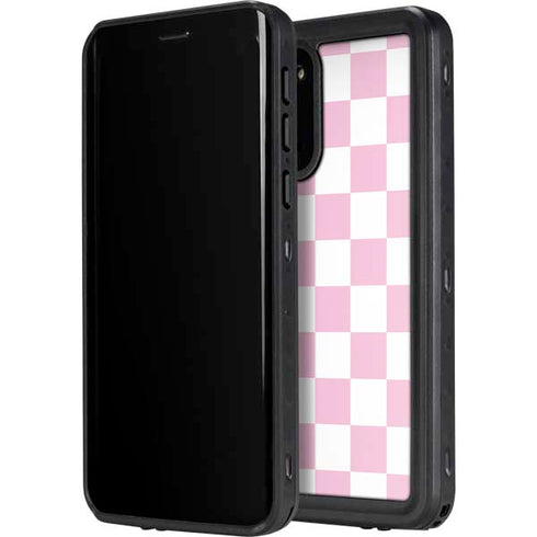 Pink and White Checkerboard Galaxy S20 Waterproof Case