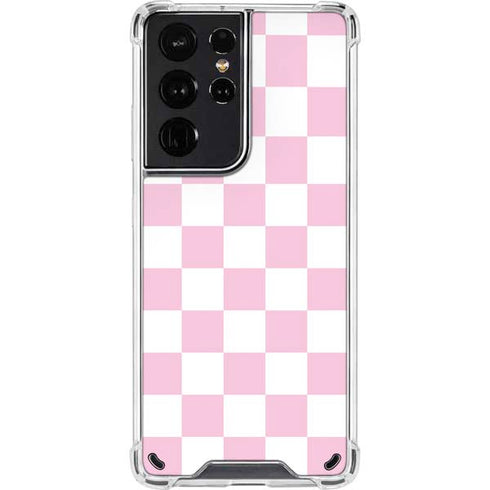 Pink and White Checkerboard Galaxy S21 Ultra 5G Clear Case