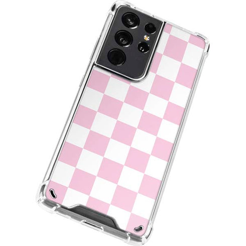 Pink and White Checkerboard Galaxy S21 Ultra 5G Clear Case