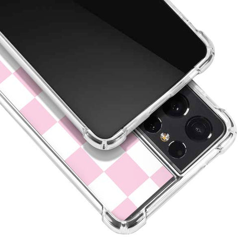 Pink and White Checkerboard Galaxy S21 Ultra 5G Clear Case