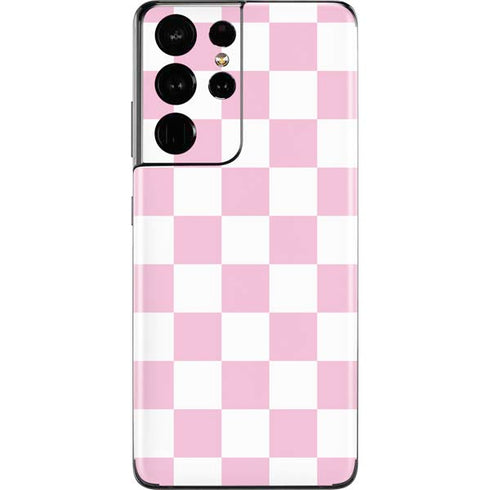Pink and White Checkerboard Galaxy S21 Ultra 5G Skin