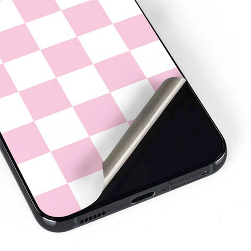 Pink and White Checkerboard Galaxy S22 Skin