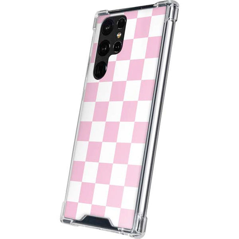 Pink and White Checkerboard Galaxy S22 Ultra Clear Case